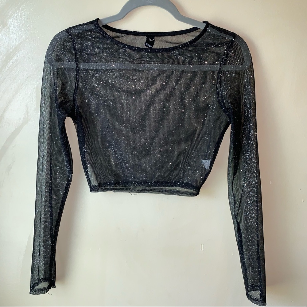 Long Sleeve Sparkly Black Crop Top
